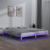 Sengeramme med LED-lys 140x200 cm massivt træ hvid