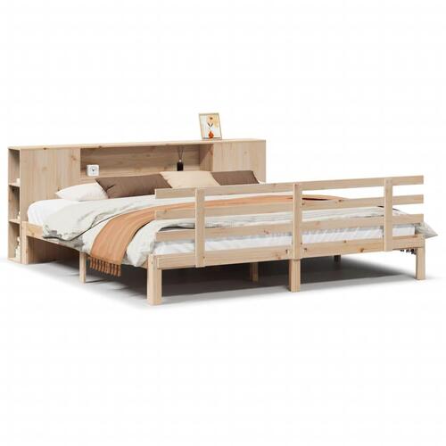 Seng med reol uden madras 200x200 cm massivt fyrretræ