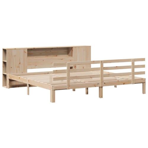 Seng med reol uden madras 200x200 cm massivt fyrretræ