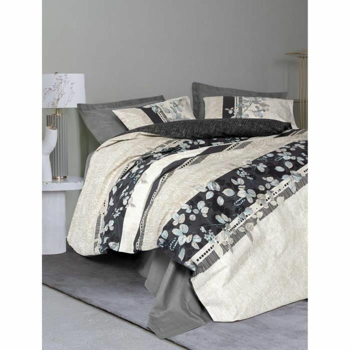 Dynebetræk sæt - elegant blomstermotiv i neutrale nuancer