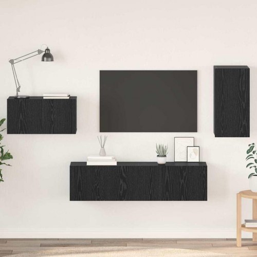 TV-møbelsæt 4 stk Sort eg 30.5 x 30 x 60 cm Konstrueret træ