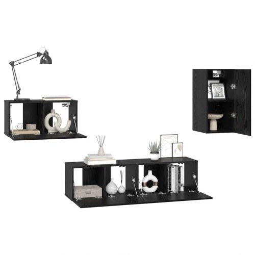 TV-møbelsæt 4 stk Sort eg 30.5 x 30 x 60 cm Konstrueret træ
