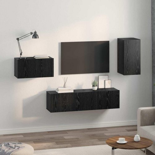 TV-møbelsæt 4 stk Sort eg 30.5 x 30 x 60 cm Konstrueret træ