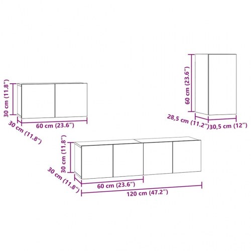 TV-møbelsæt 4 stk Sort eg 30.5 x 30 x 60 cm Konstrueret træ