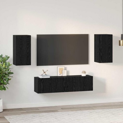 TV-møbelsæt Vægmonteret 4 stk Sort eg Medium 30.5 x 30 x 60 cm