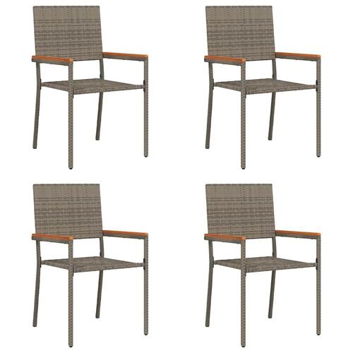 Udendørs Stole 4 stk Grå, Brun PE rattan, Solid akacietræ