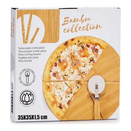 Kinvara pizza-skærebræt i bambus med pizzaskærer, Ø 35 cm - brun