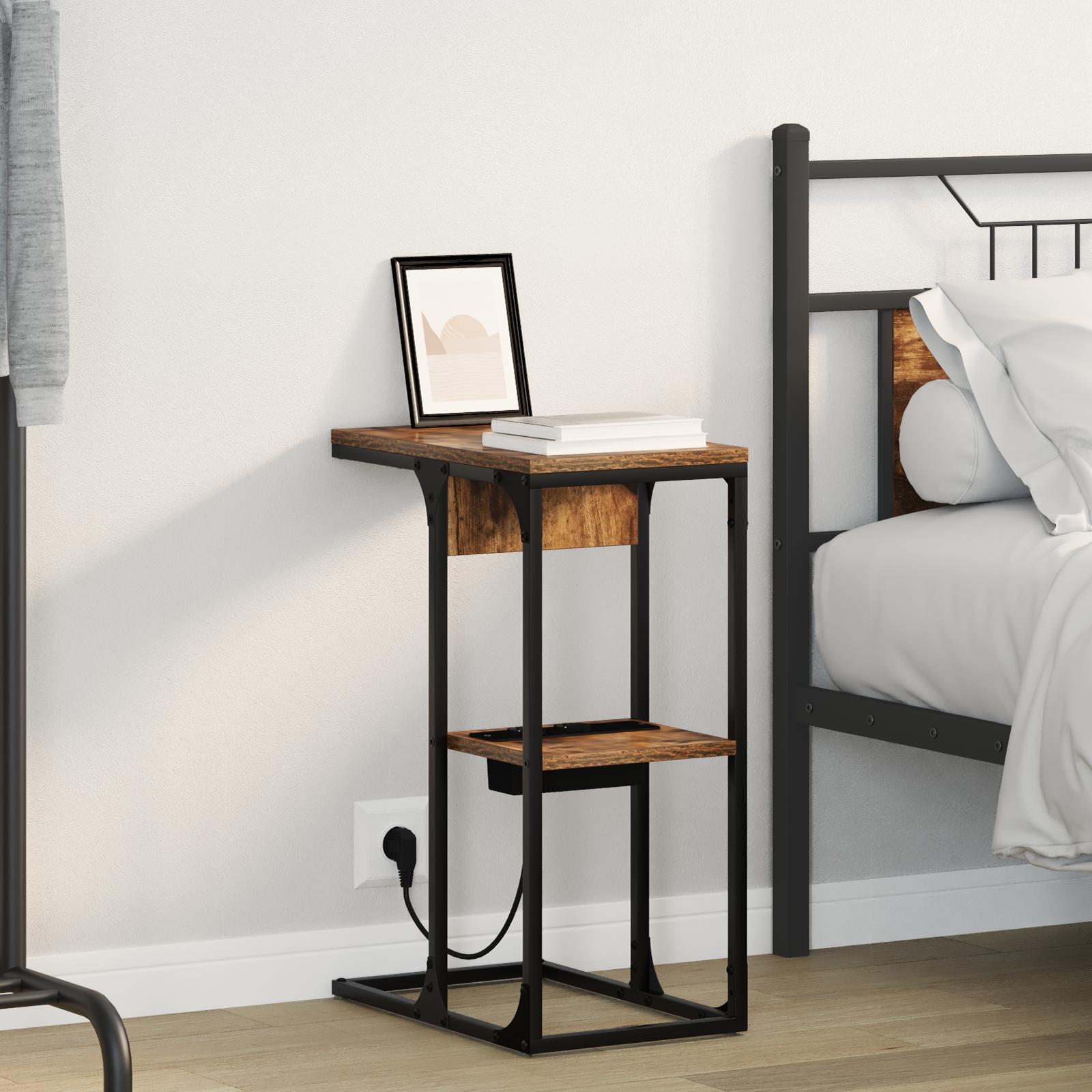 Sengebord Røget eg 41.5 x 26 x 60.5 cm Konstrueret træ billede