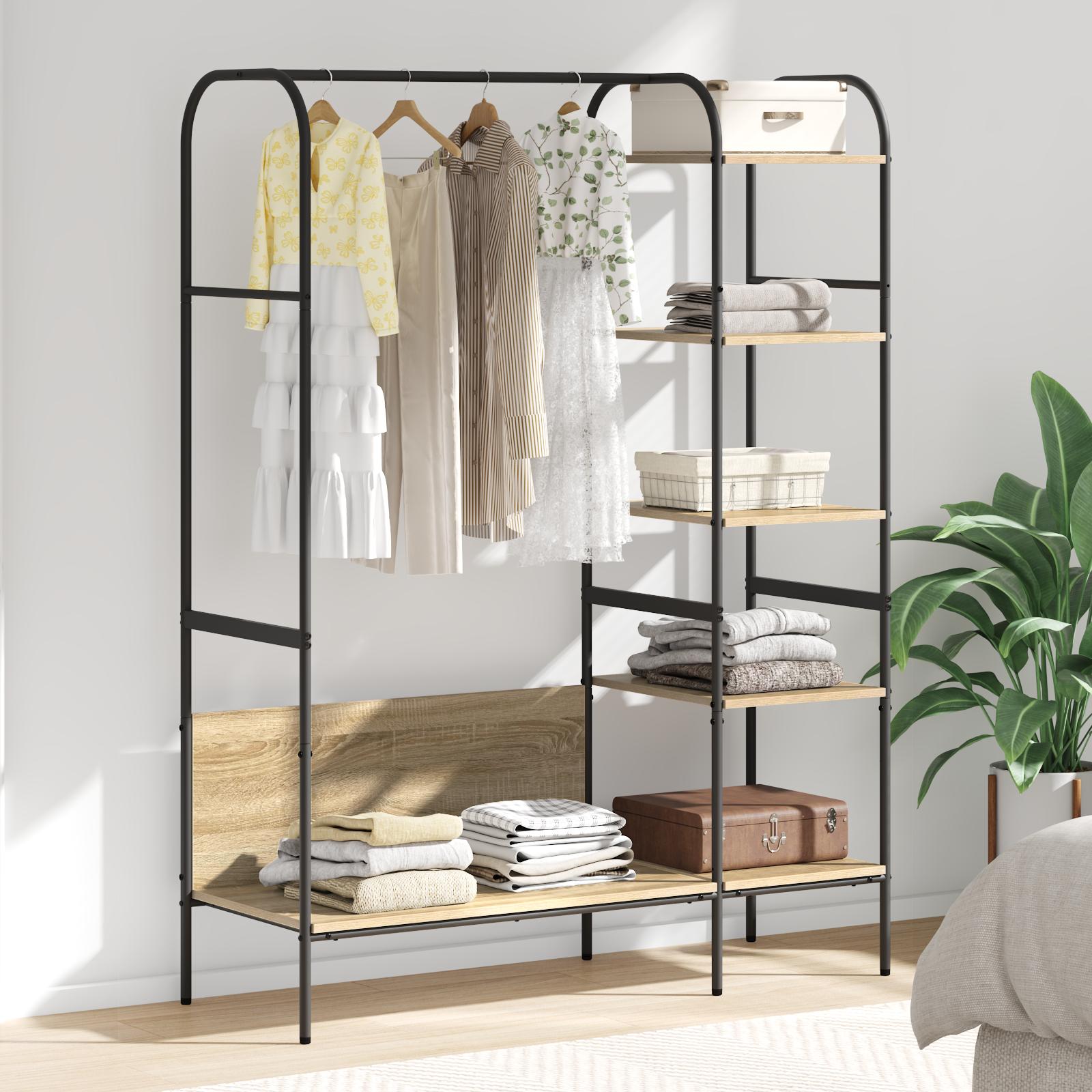 Tøjstativ med hylder Sonoma eg 120x44x160 cm Konstrueret træ