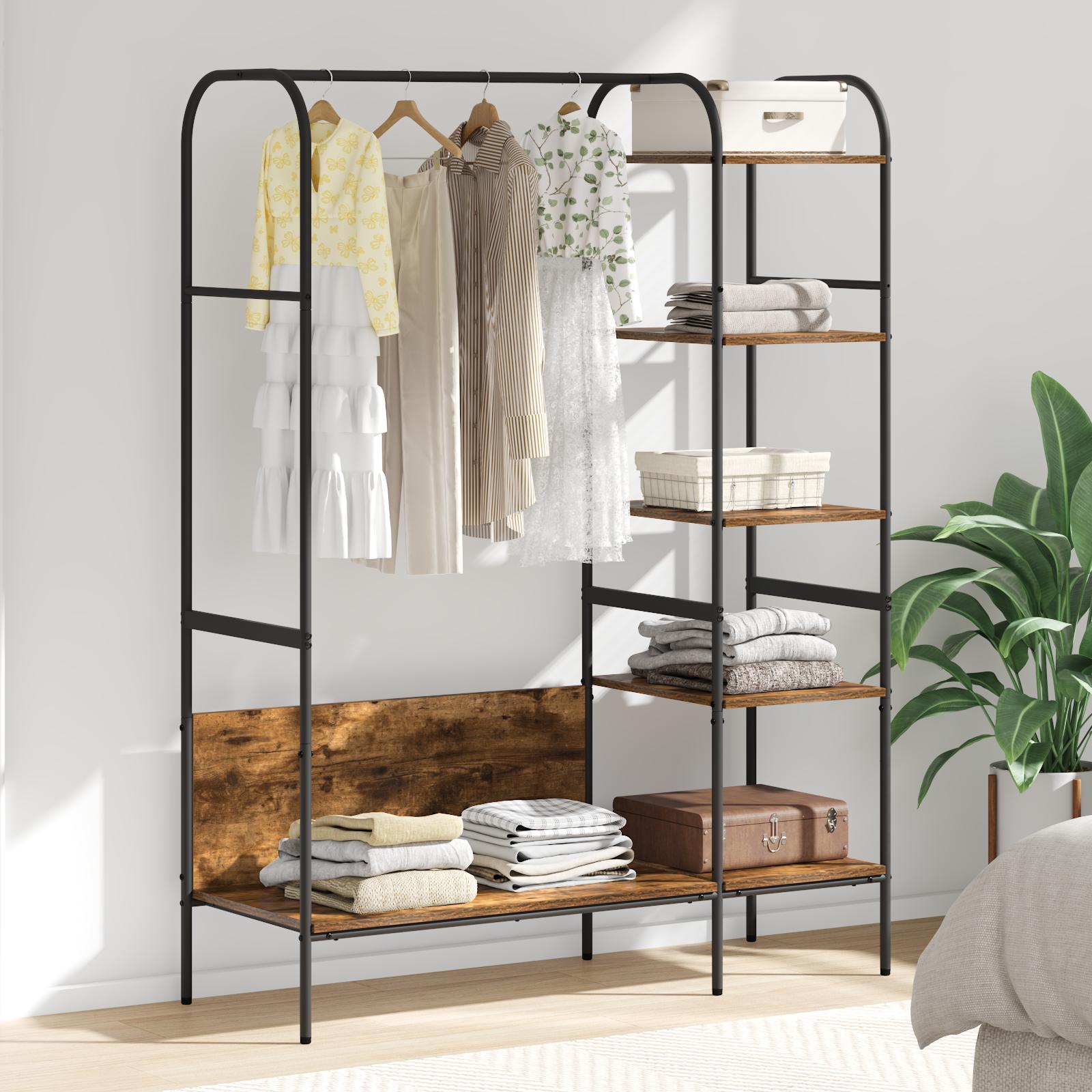 Tøjstativ med Hylder Røget Egetræ 120x44x160 cm Konstrueret Træ