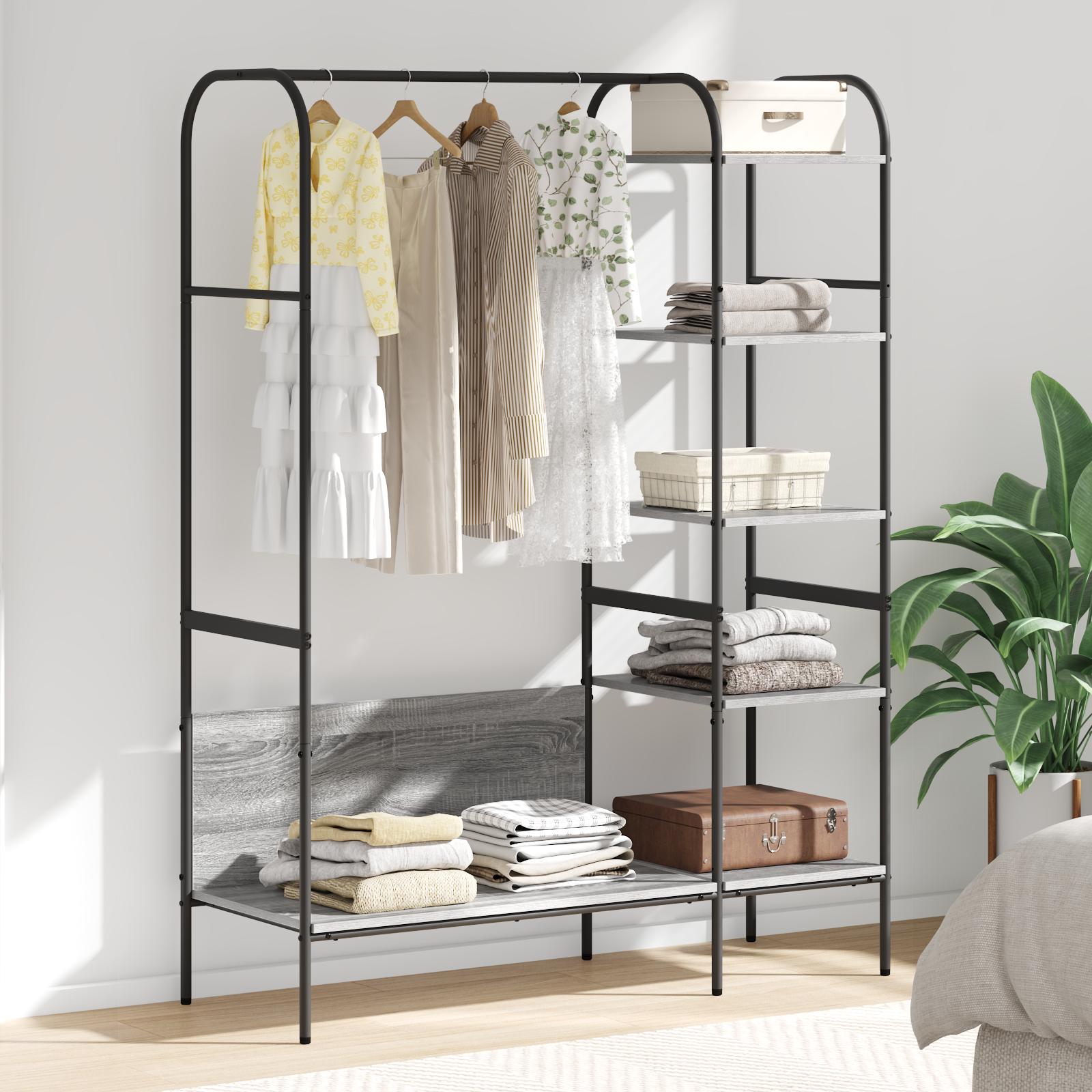 Tøjstativ med Hylder Grå sonoma 120x44x160 cm Konstrueret Træ