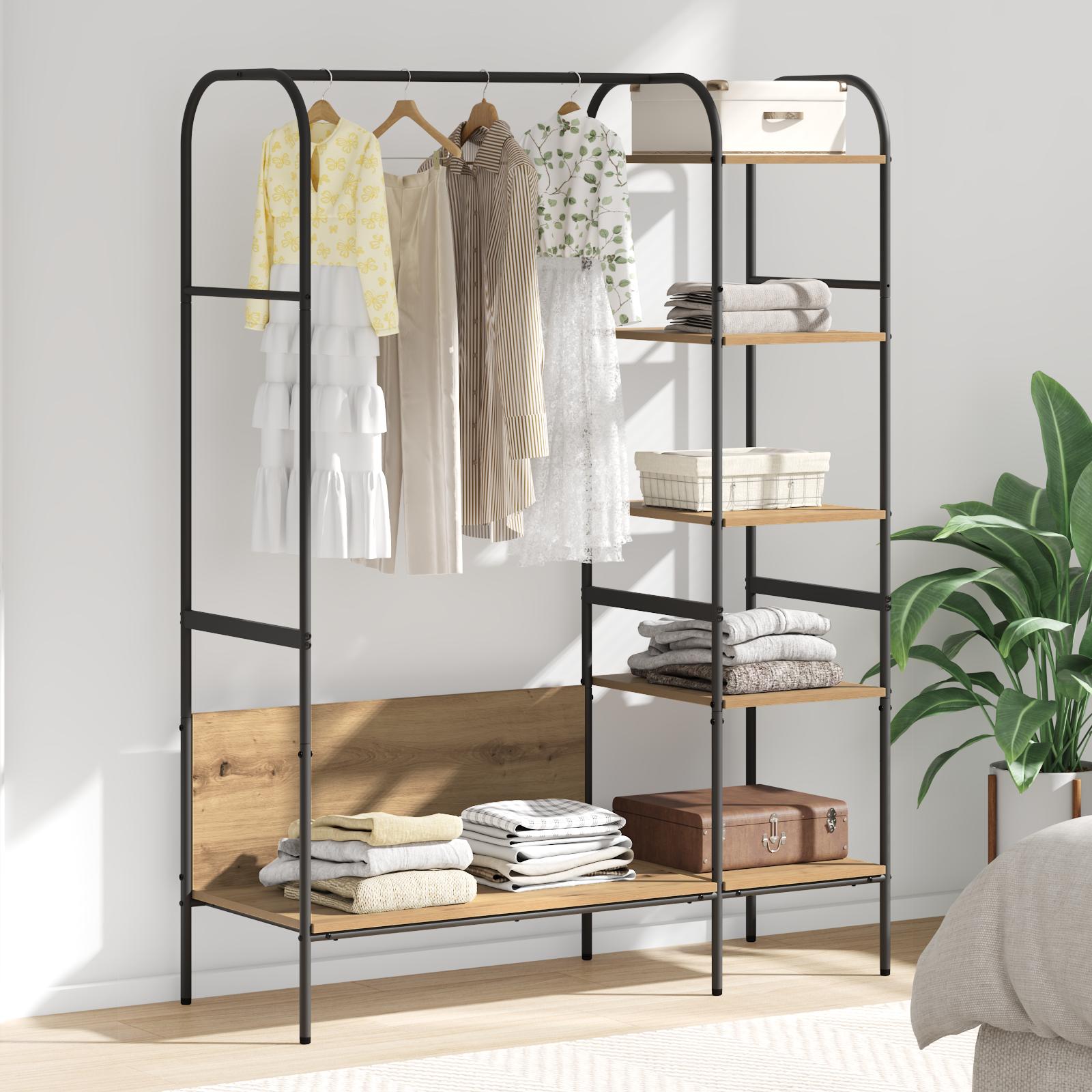 Tøjstativ med hylder Artisan Egetræ 120x44x160 cm Konstrueret Træ