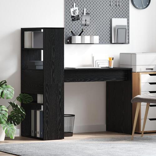 Skrivebord med Opbevaring Sort Eg 113x54x120 cm Konstrueret Træ