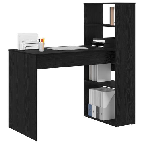 Skrivebord med Opbevaring Sort Eg 113x54x120 cm Konstrueret Træ
