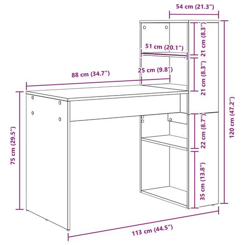 Skrivebord med Opbevaring Sort Eg 113x54x120 cm Konstrueret Træ