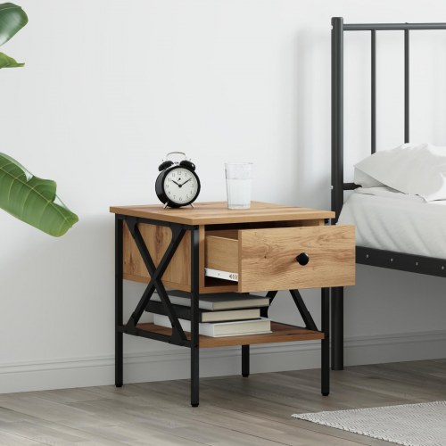 Sengebord i artisan eg med 1 skuffe - 40 x 42 x 45 cm