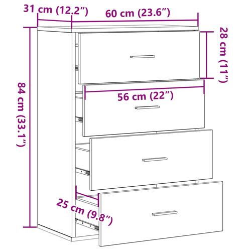 Sideboard med skuffe Sort Eg 60 x 39 x 80 cm Konstrueret træ