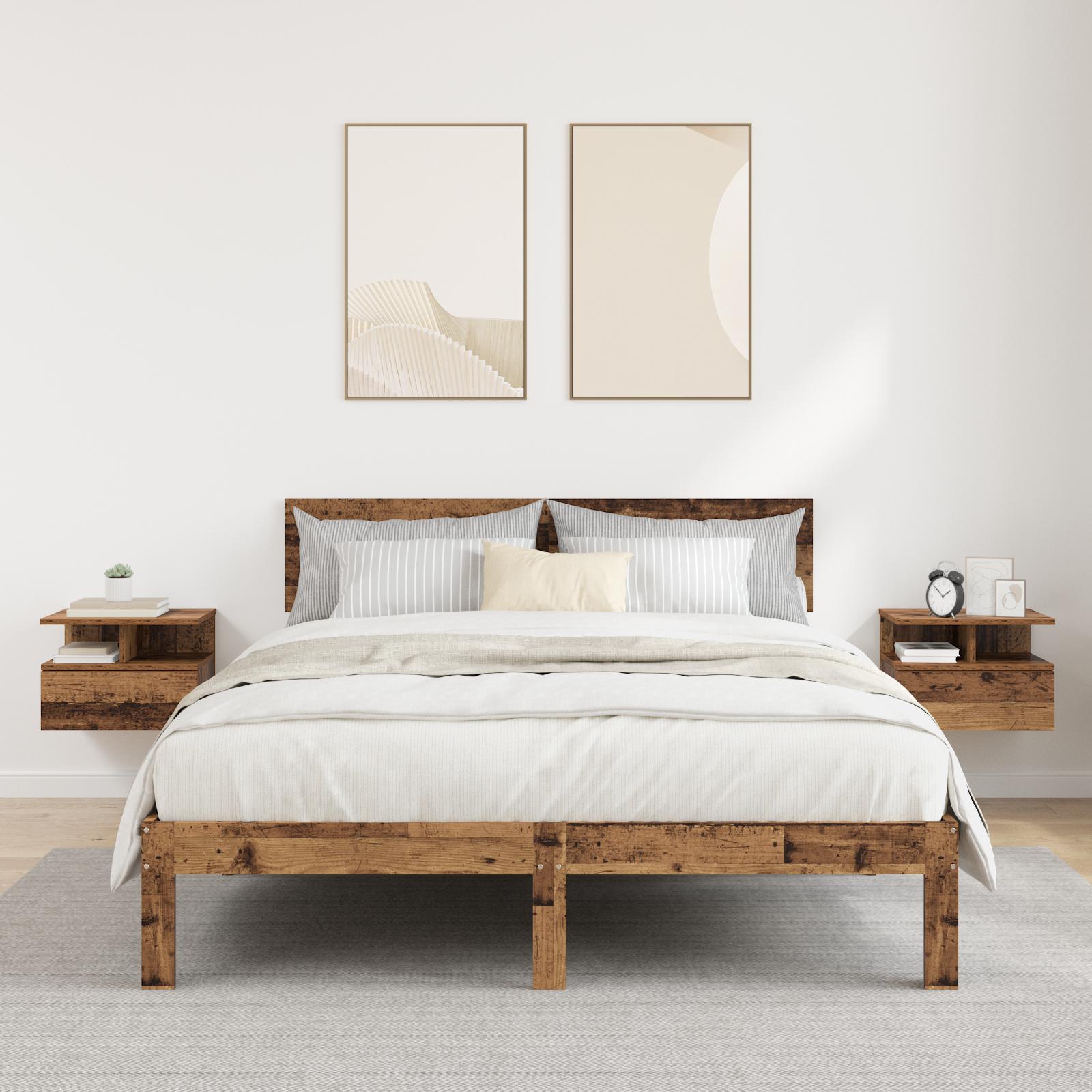 Flydende Natbord med skuffe 2 stk Gammelt træ 40 x 31 x 27 cm billede