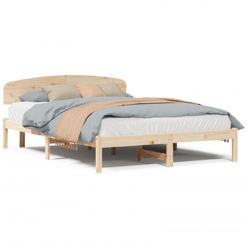 Sengestel med hovedgærde 150 x 200 cm - naturfarvet fyrretræ