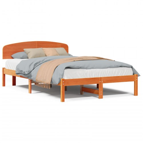 Sengestel med hovedgærde i massivt fyrretræ - voks brun 135 x 190 cm