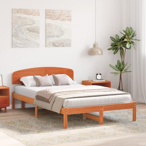 Sengestel med hovedgærde i massivt fyrretræ - voks brun 135 x 190 cm