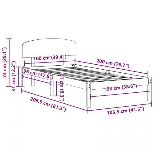 Sengestel i massiv fyrretræ 100 x 200 cm - naturfarvet