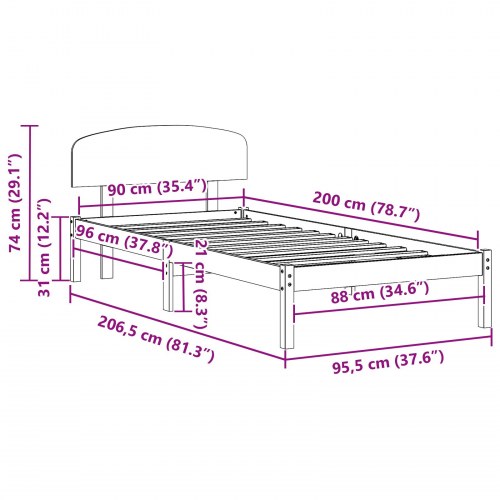 Sengestel i massiv fyrretræ 90 x 200 cm - naturfarvet