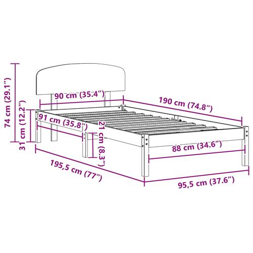 Sengestel med Headboard 90x190 cm Massivt Træ Fyr