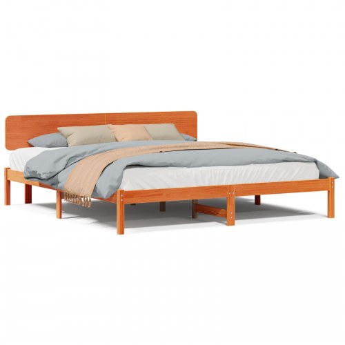Sengestel med hovedgærde 180 x 200 cm - voksbrun massivt fyrretræ