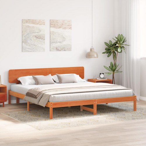 Sengestel med hovedgærde 180 x 200 cm - voksbrun massivt fyrretræ