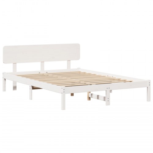 Sengestel med hovedgærde 140 x 200 cm i hvidt massivt fyrretræ