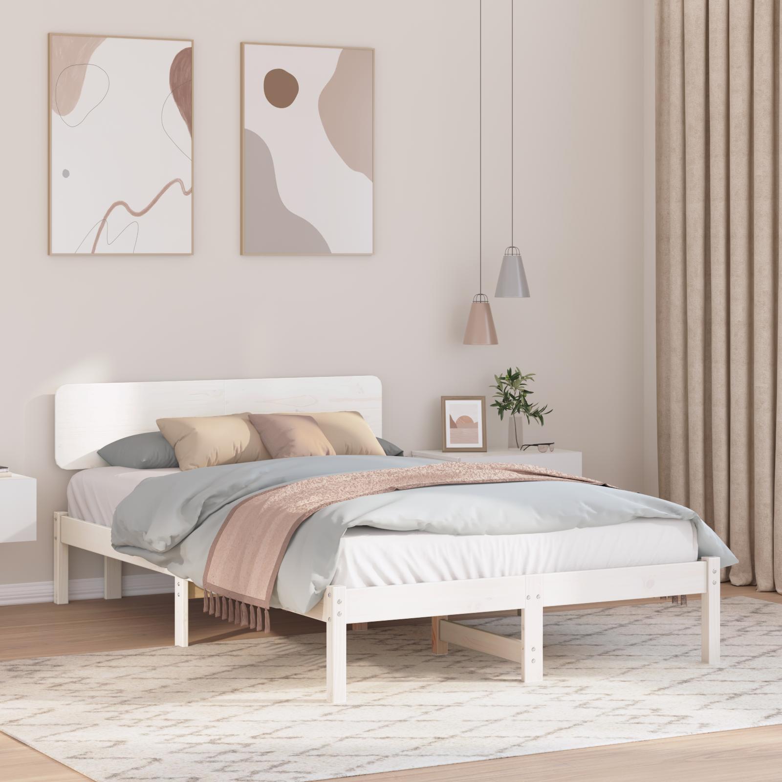 Sengestel med Hovedgærde Hvid 120x200 cm Massivt Fyrretræ