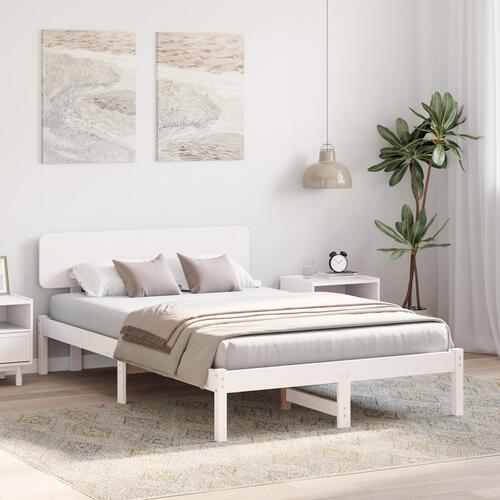 Sengestel med Hovedgærde Hvid 120x200 cm Massivt Fyrretræ