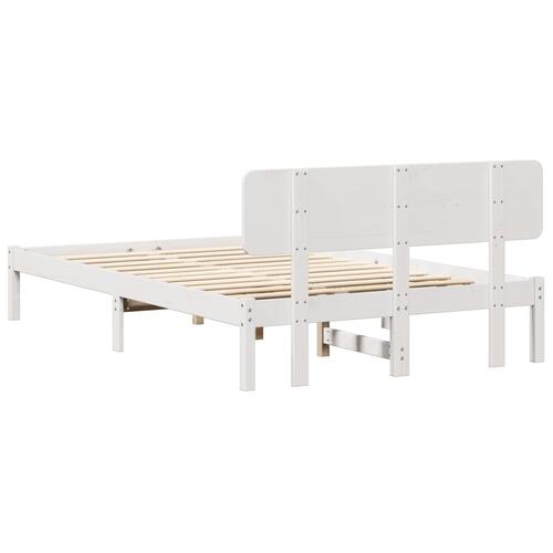 Sengestel med Hovedgærde Hvid 120x200 cm Massivt Fyrretræ