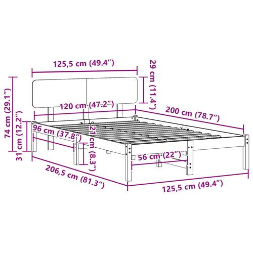 Sengestel med Hovedgærde Hvid 120x200 cm Massivt Fyrretræ