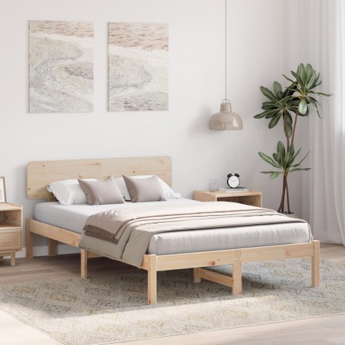 Sengestel med hovedgærde 135 x 190 cm - naturfarvet fyrretræ