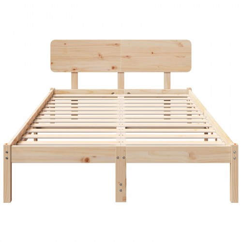 Sengestel med hovedgærde 135 x 190 cm - naturfarvet fyrretræ