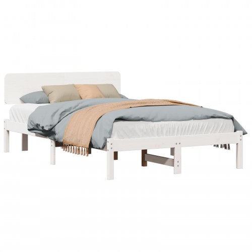 Sengestel med hovedgærde 135 x 190 cm i massiv fyrretræ - hvid