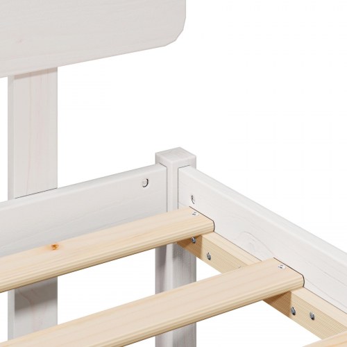 Sengestel med hovedgærde 135 x 190 cm i massiv fyrretræ - hvid