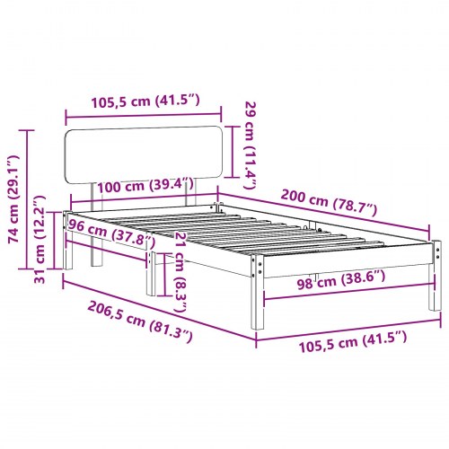 Sengestel med hovedgærde - voksbrun 100 x 200 cm i massivt fyrretræ