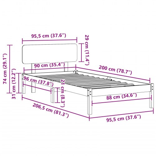 Sengestel i massiv fyr - naturfarvet 90 x 200 cm