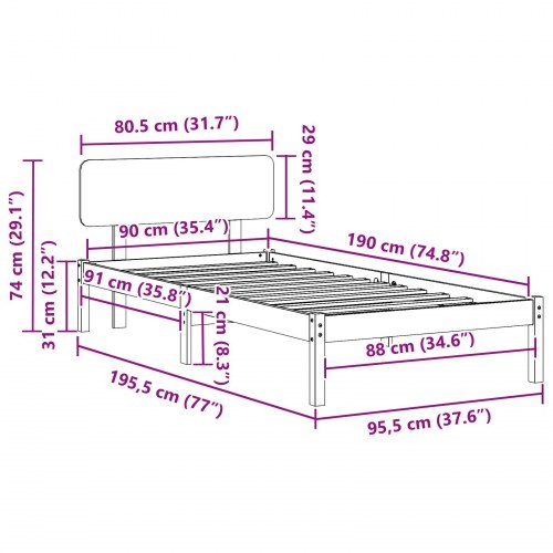 Sengestel 90 x 190 cm i massiv fyrretræ - naturfarvet