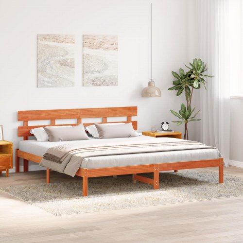 Sengestel med hovedgærde brun 180 x 200 cm i massivt fyrretræ