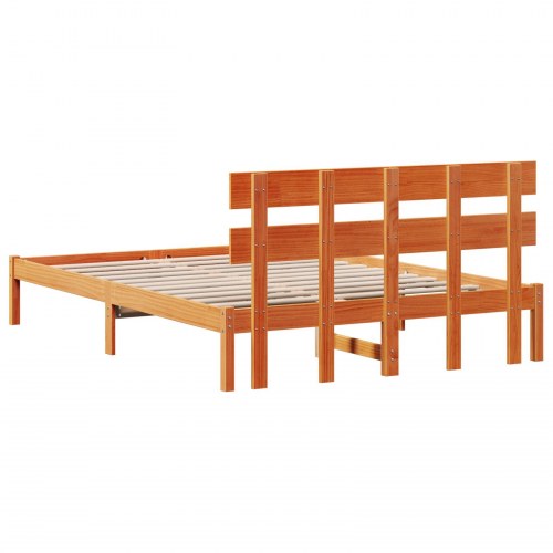 Sengestel med hovedgærde i massivt fyrretræ 160 x 200 cm - brun