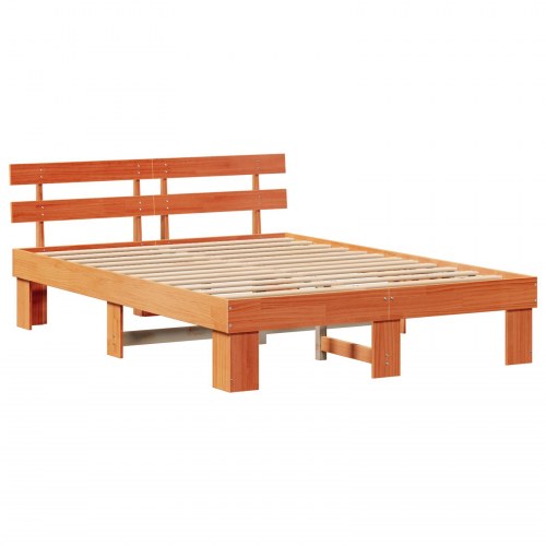 Sengestel med hovedgærde voksbrun 140 x 200 cm i massiv fyrretræ