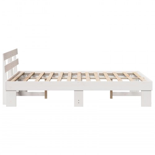 Sengestel med hovedgærde - hvid 140 x 190 cm massiv fyrretræ