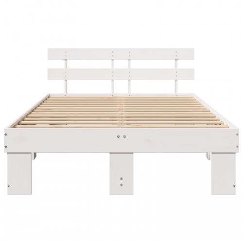 Sengestel med hovedgærde - hvid 120 x 190 cm massiv fyrretræ