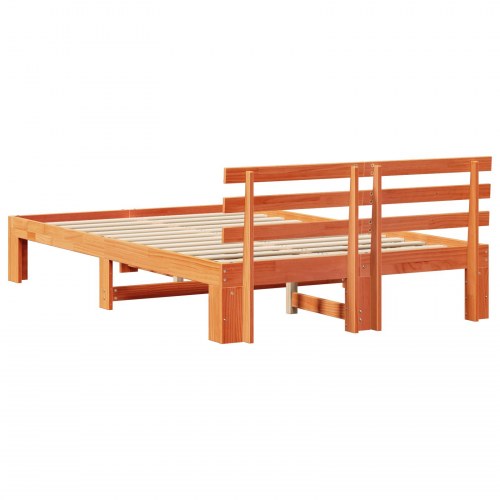 Sengestel med hovedgærde - voks brun 140 x 190 cm i massiv fyrretræ