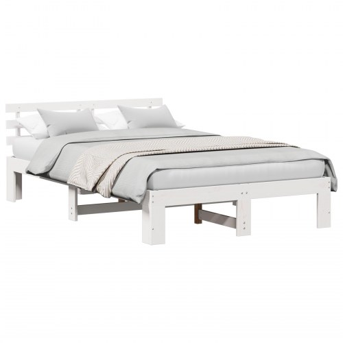 Sengestel med hovedgærde - hvid 120 x 190 cm massiv fyrretræ