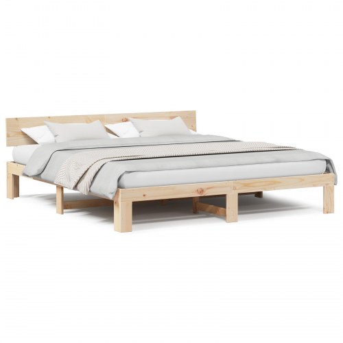 Sengestel naturfarvet 180 x 200 cm - massiv fyrretræ med hovedgærde